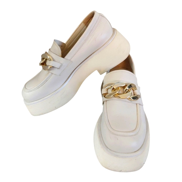 Steve Madden Chunky Cream Platform Leather Loafers Lug Sole Flats Size 7.5 - Picture 1 of 13